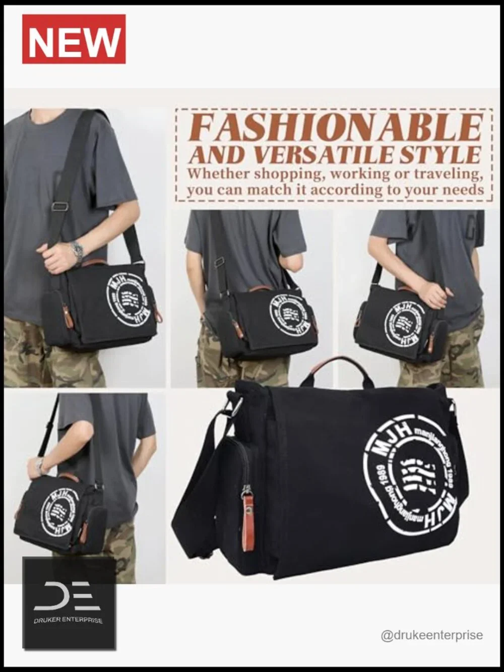 Canvas Messenger Bag for Men Travel Shoulder Laptop 13.5